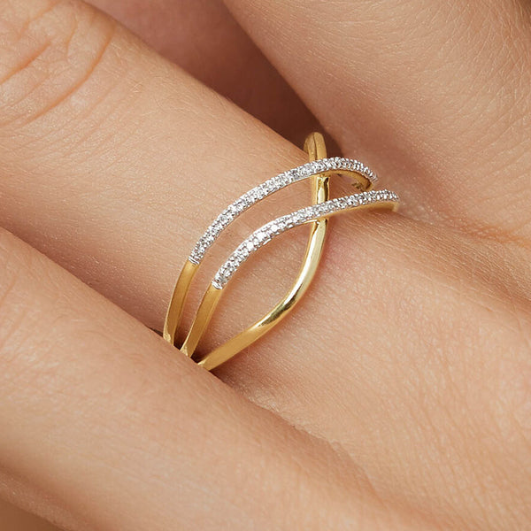 FJ0750 925 Sterling Silver Crossover Cubic Zirconia Ring