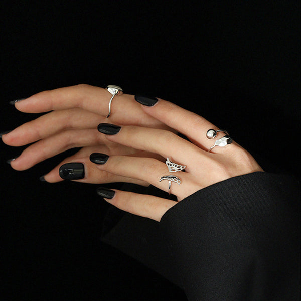 RHJ1117 925 Sterling Silver Ball Waterdrop Open Ring For Women