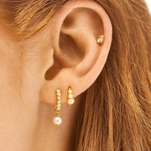 PE0016 925 Sterling Silver Cubic Zirconia & Pearl Dangle Earrings
