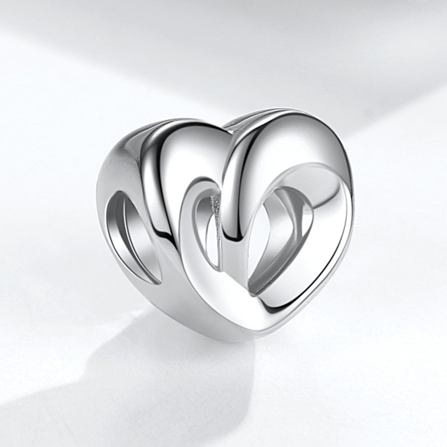 PY1925_N 925 Sterling Silver White Gold Heart charm bead