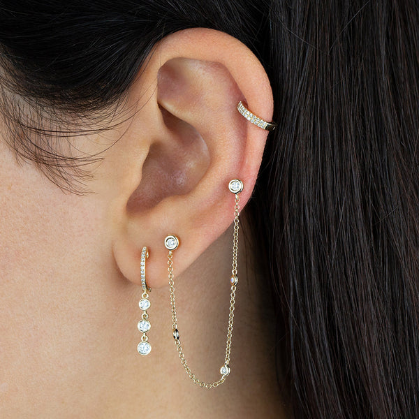 FE1390 925 Sterling Silver Double Chain Stud Earrings