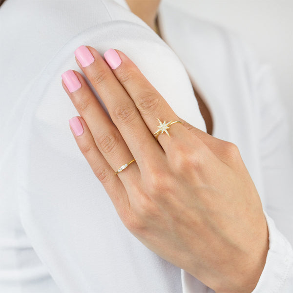 FJ0363 925 Sterling Silver Large Starburst Zircon Ring