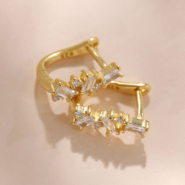 YHE0358 925 Sterling Silver Stacked Cubic Zirconia Huggie Earring