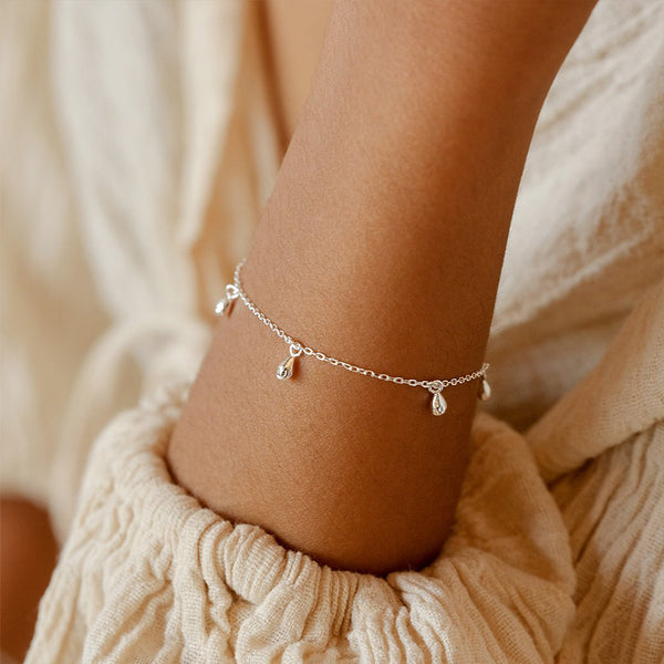 FS0224 925 Sterling Silver Stone Charms Chain Bracelet