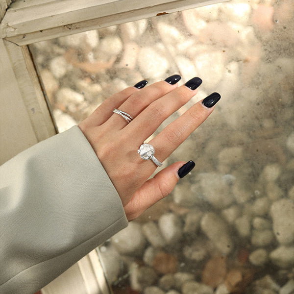 RHJ1119 925 Sterling Silver Textured Hollow Ball Women Open Ring