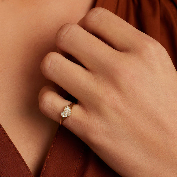 FJ0830 925 Sterling Silver Pave CZ Heart Signet Ring For Women