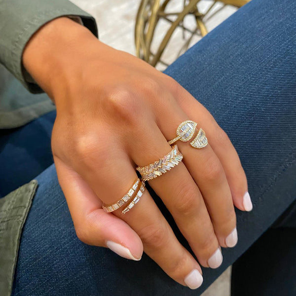 FJ0552 925 Sterling Silver Double Bow Baguette Coil CZ Ring