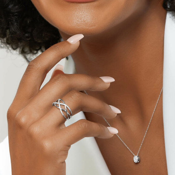 FJ0751 925 Sterling Silver Crossover Cubic Zirconia Ring