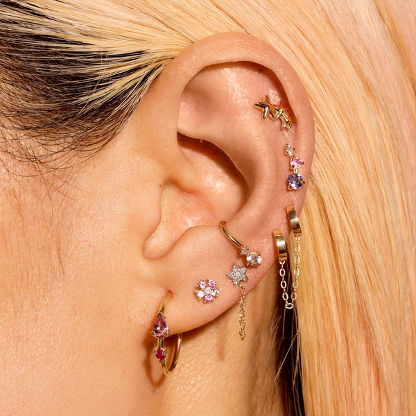 FE1926 925 Sterling Silver Cubic Zirconia Star Chian Stud Earrings