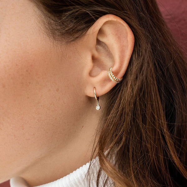 FE1409 925 Sterling Silver Bezel Zircon Pendant Hoop Earrings