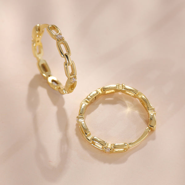 YHE0340 925 Sterling Silver Pave CZ Link Chain Hoop Earring