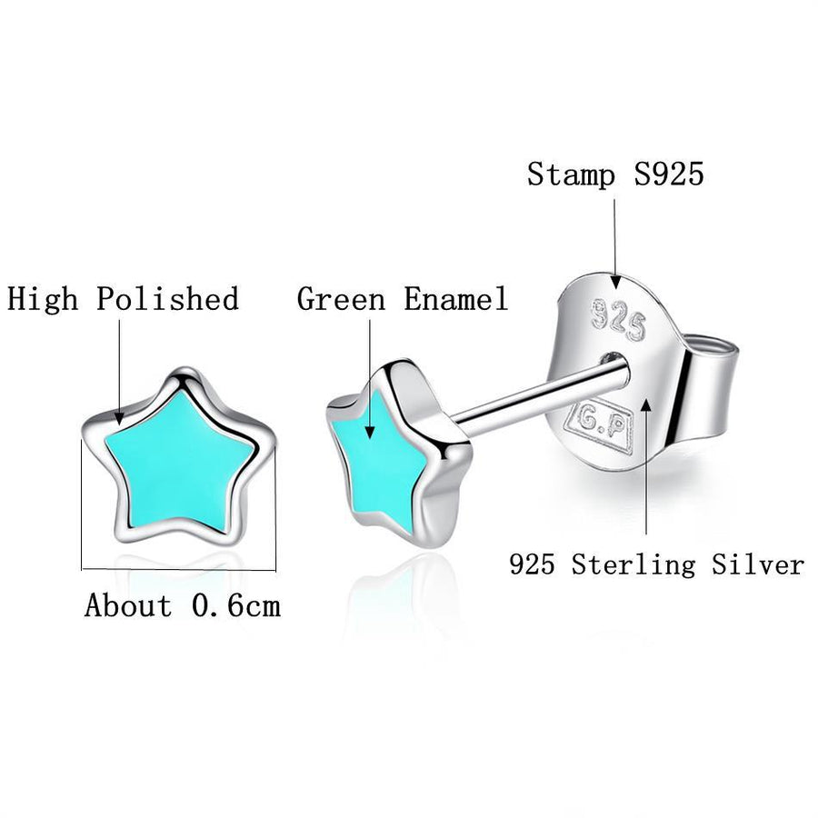 YE3120 925 Sterling Silver Blue&Pink Enamel Star Earrings