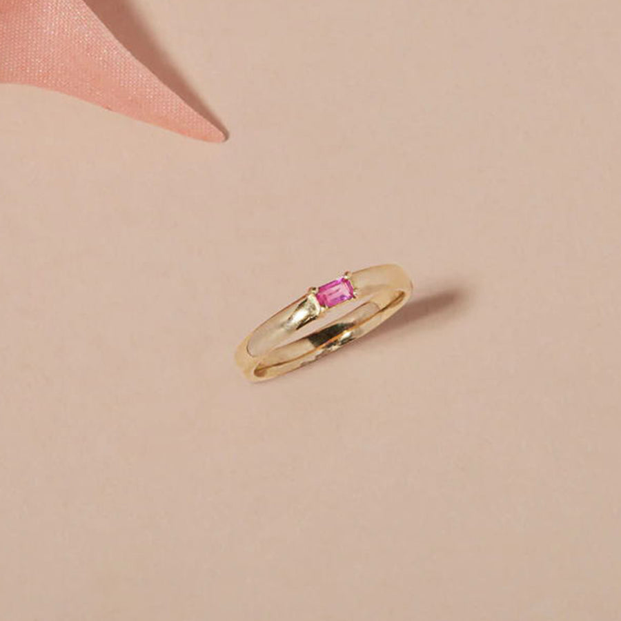 FJ0795 925 Sterling Silver Baguette Pinkly Ring