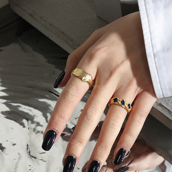 S925 RHJ1026 Irregular Black Enamel Open Ring