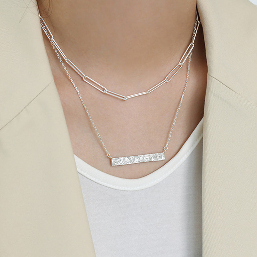 RHX1017 925 Sterling Silver Long Bar Fashion Necklace