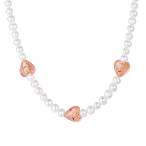 PN0001 925 Sterling Silver 8-9MM Freshwater Pearl Crystal Heart Necklace