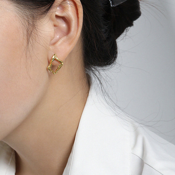 RHE1069 925 Sterling Silver Dainty Irregular Geometry Women Stud Earrings