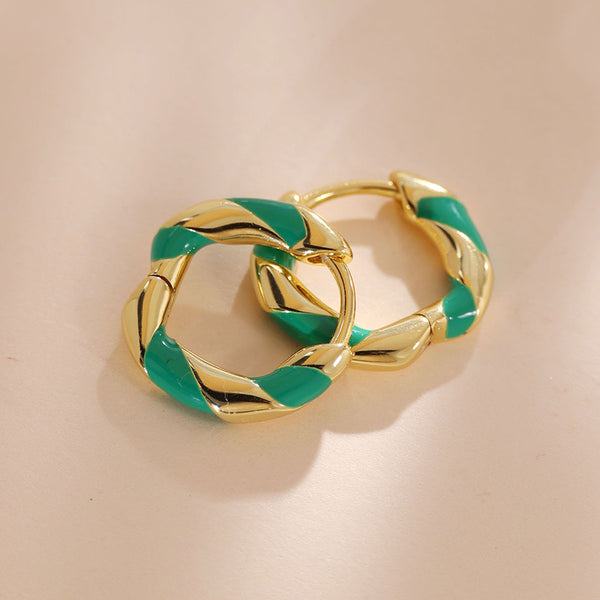 YHE0482 925 Sterling Silver Twist Enamel Hoop Earring