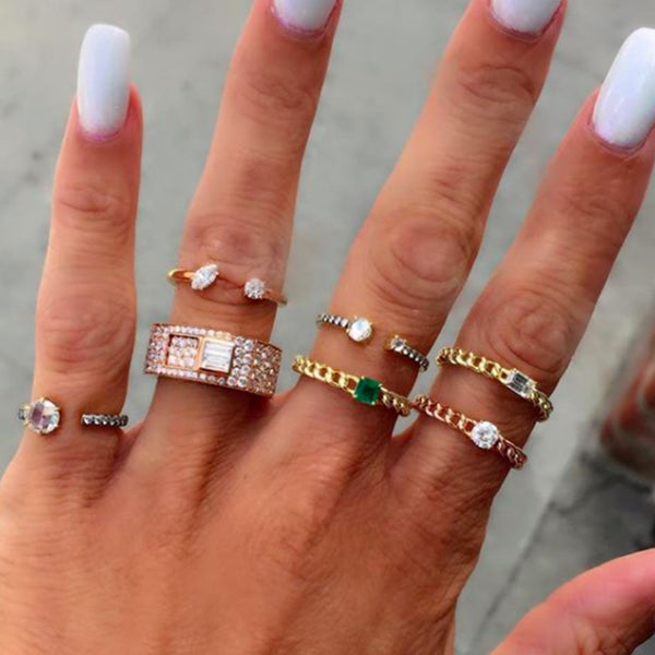 FJ0410 925 Sterling Silver Baguette Zircon Link Ring