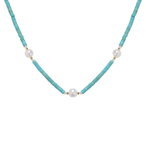 FX0735 925 Sterling Silver Blue Bead Freshwater Pearl Necklace