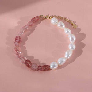 PB0018 925 Sterling Silver Strawberry Crystal And 7-8mm Freshwater Pearl Brcelet