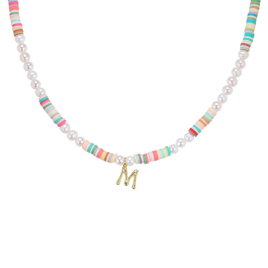 FX0734 925 Sterling Silver Freshwater Pearl Letter M Necklace