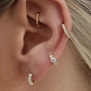FE1006 925 Sterling Silver Three Crystal Stone Hoop Earrings