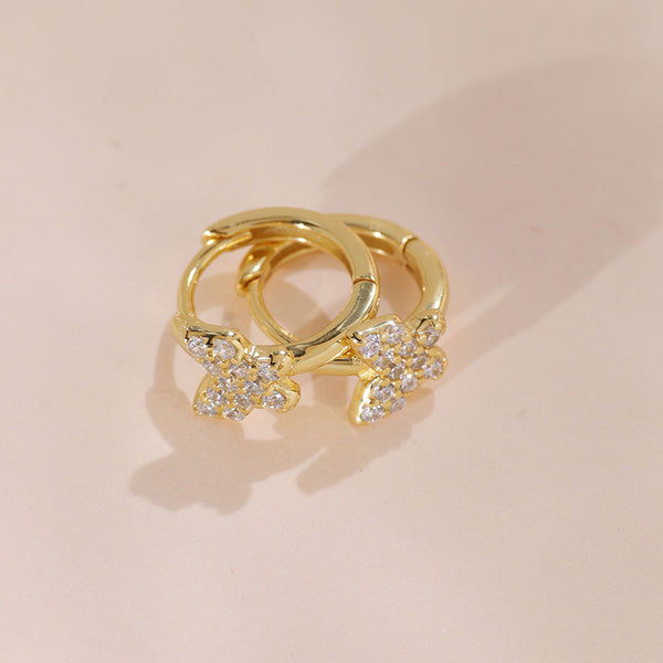 YHE0448 925 Sterling Silver Boutique Butterfly CZ Hoop Earring