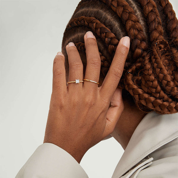 FJ0826 925 Sterling Silver Princess Square Cubic Zirconia Beaded Rings