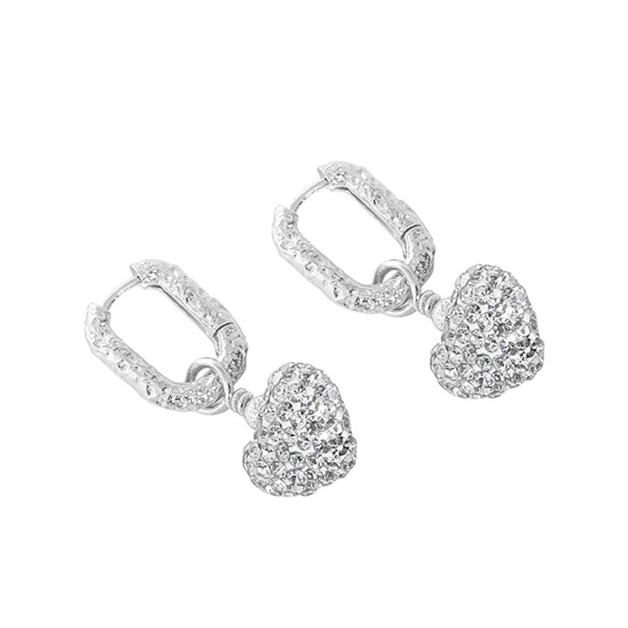 RHE1102 925 Sterling Silver Pave Cubic Zirconia Heart Hammered Huggie Earring