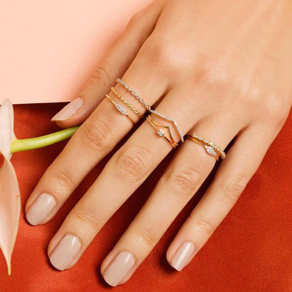 FJ0665 925 Sterling Silver Gold V Band Ring