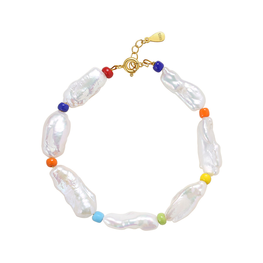 FS0257 925 Sterling Silver Freshwater Pearl Bracelet With Colorful Bead