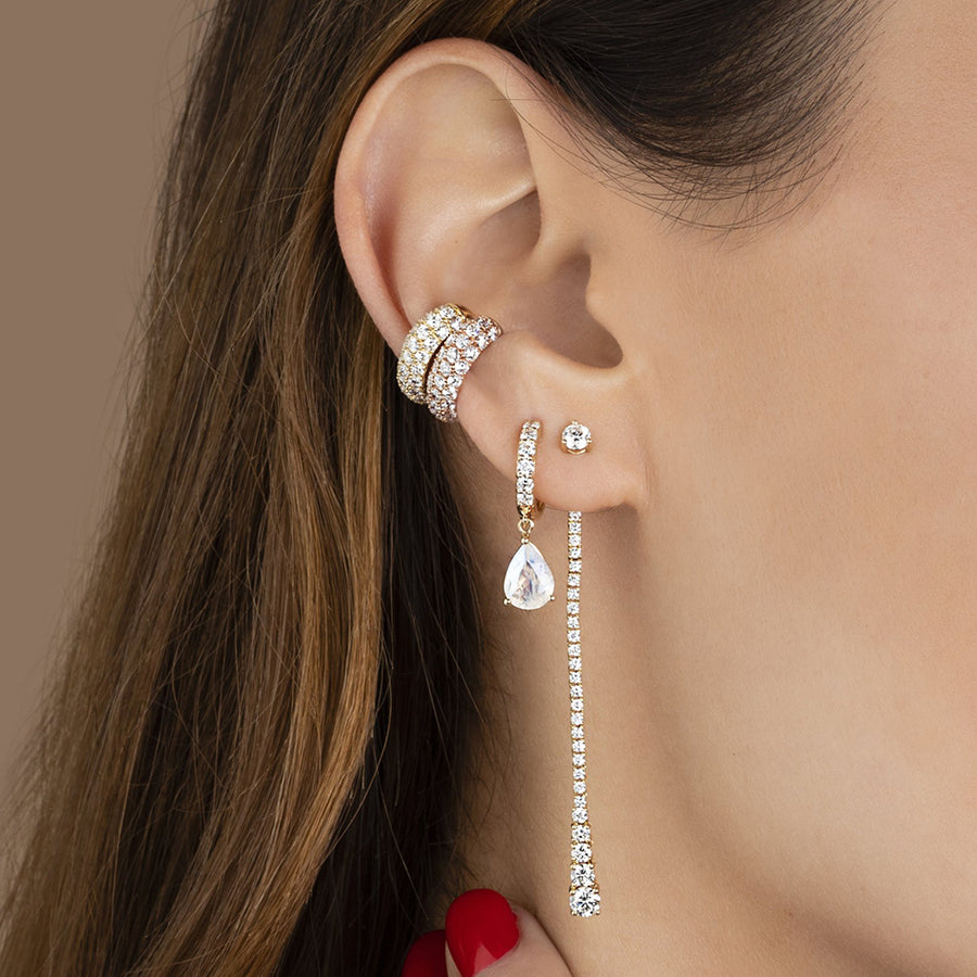 FE1623 925 Sterling Silver Emerald Pear Huggie Hoop Earrings