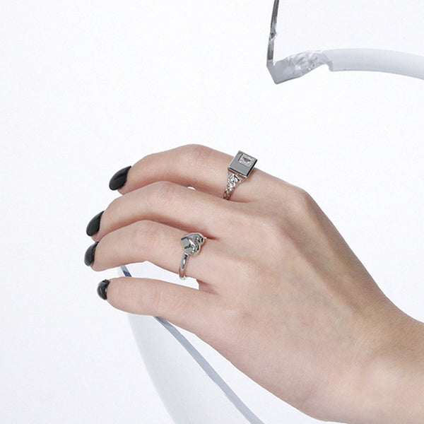 RHJ1077 925 Sterling Silver CZ Retangle Signet Ring