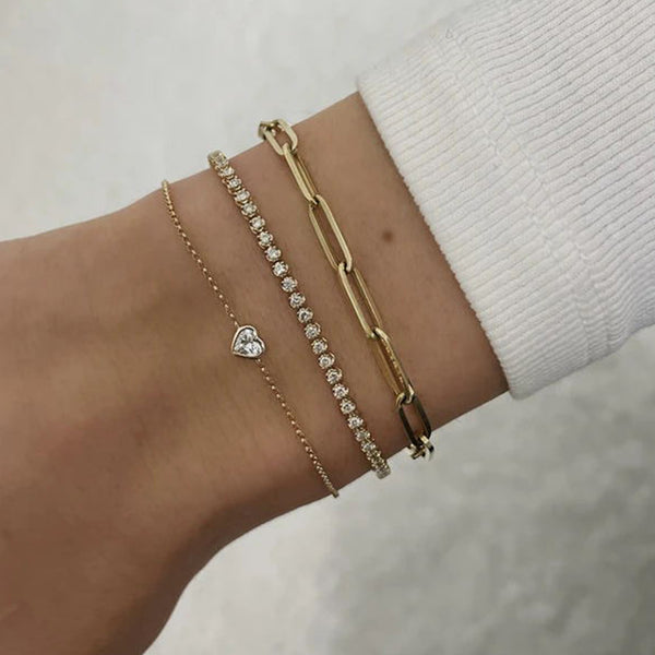 FS0180 925 Sterling Silver Heart Shape Zircon Bracelet