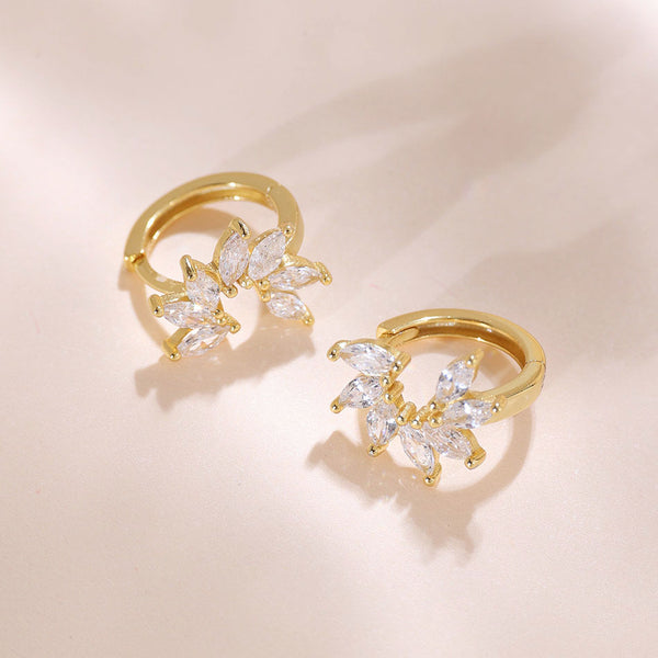 YHE0210 925 Sterling Silver Stacked CZ Flower Women Hoops Earring