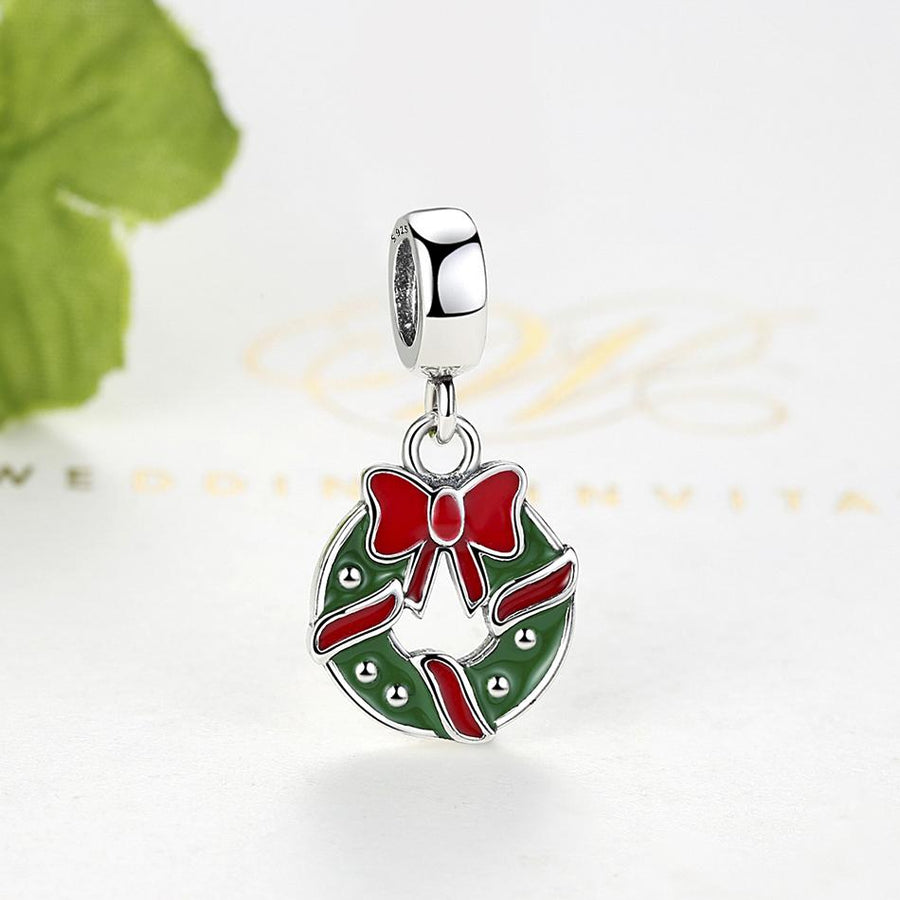 PY1428 925 Sterling Silver Christmas Wreaths Dangle Charm