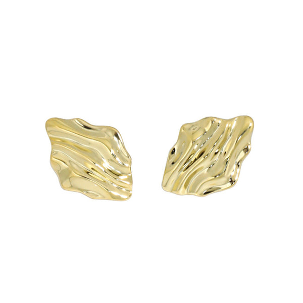 RHE1094 925 Sterling Silver Texture Gold Women Stud Earrings