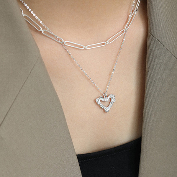 RHX1034 925 Sterling Silver Irregular Heart Women Necklace