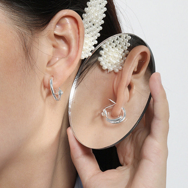 RHE1070 925 Sterling Silver Irregular Women Hoop Earrings