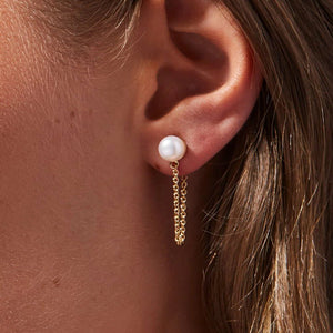 FE0898 925 Sterling Silver Pearl Chain Stud Earrings