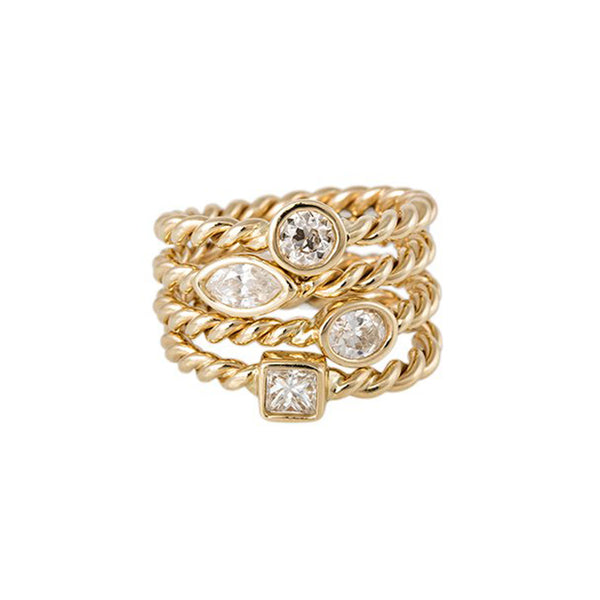 FJ0554 925 Sterling Silver Rope Twist 5A CZ Ring