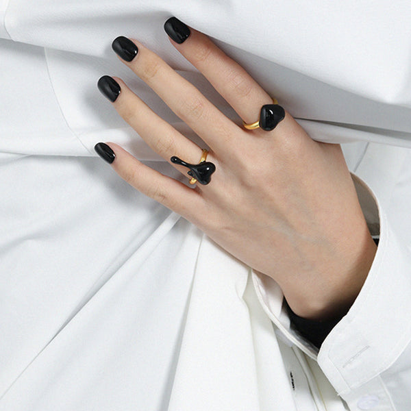 RHJ1073 925 Sterling Silver Black Enamel Heart Ring