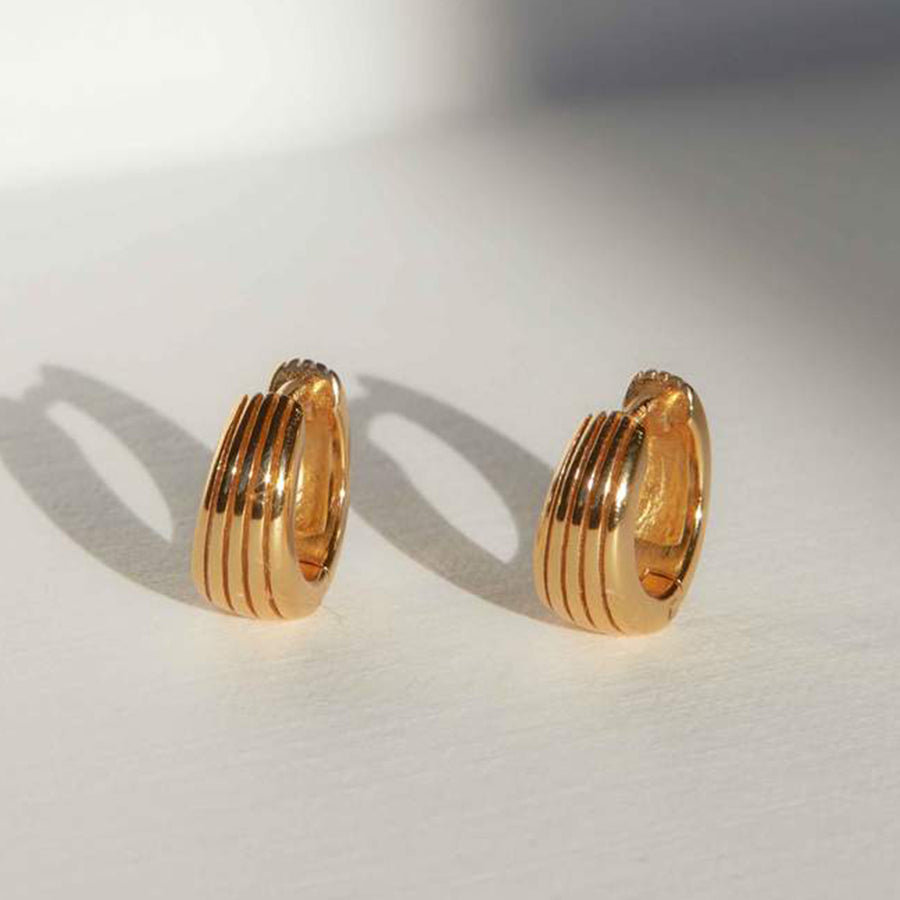 FE1413 925 Sterling Silver Textured Gold Hoop Earrings