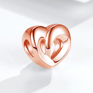 PY1925_W 925 Sterling Silver Rose Gold Heart charm bead