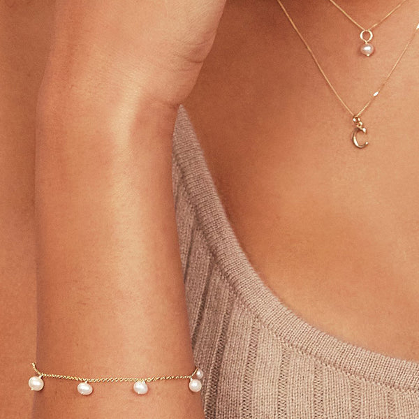 FS0188 925 Sterling Silver Pearl Drop Bracelet