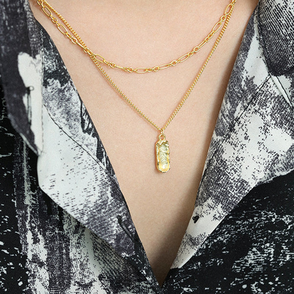 RHX1012 925 Sterling Silver Texture Rectangle Pendant Necklace