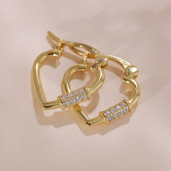 YHE0483 925 Sterling Silver CZ Carabiner Heart Earring