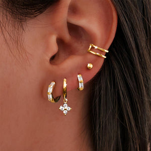 FE1069 925 Sterling Silver Triple Crystal Hoop Earrings