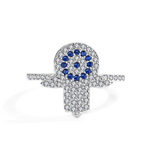 GJ4006 925 Sterling Silver Lucky Hand Ring With Blue Eye